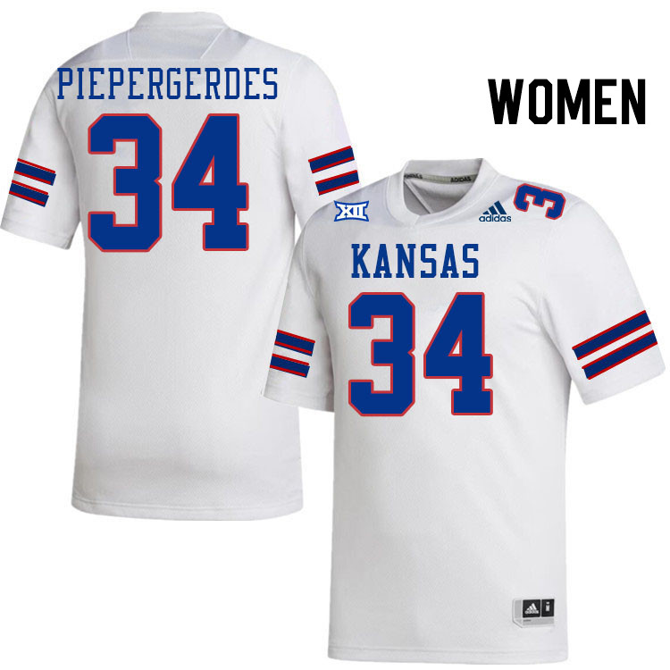 Women #34 Owen Piepergerdes Kansas Jayhawks College Football Jerseys Stitched Sale-White